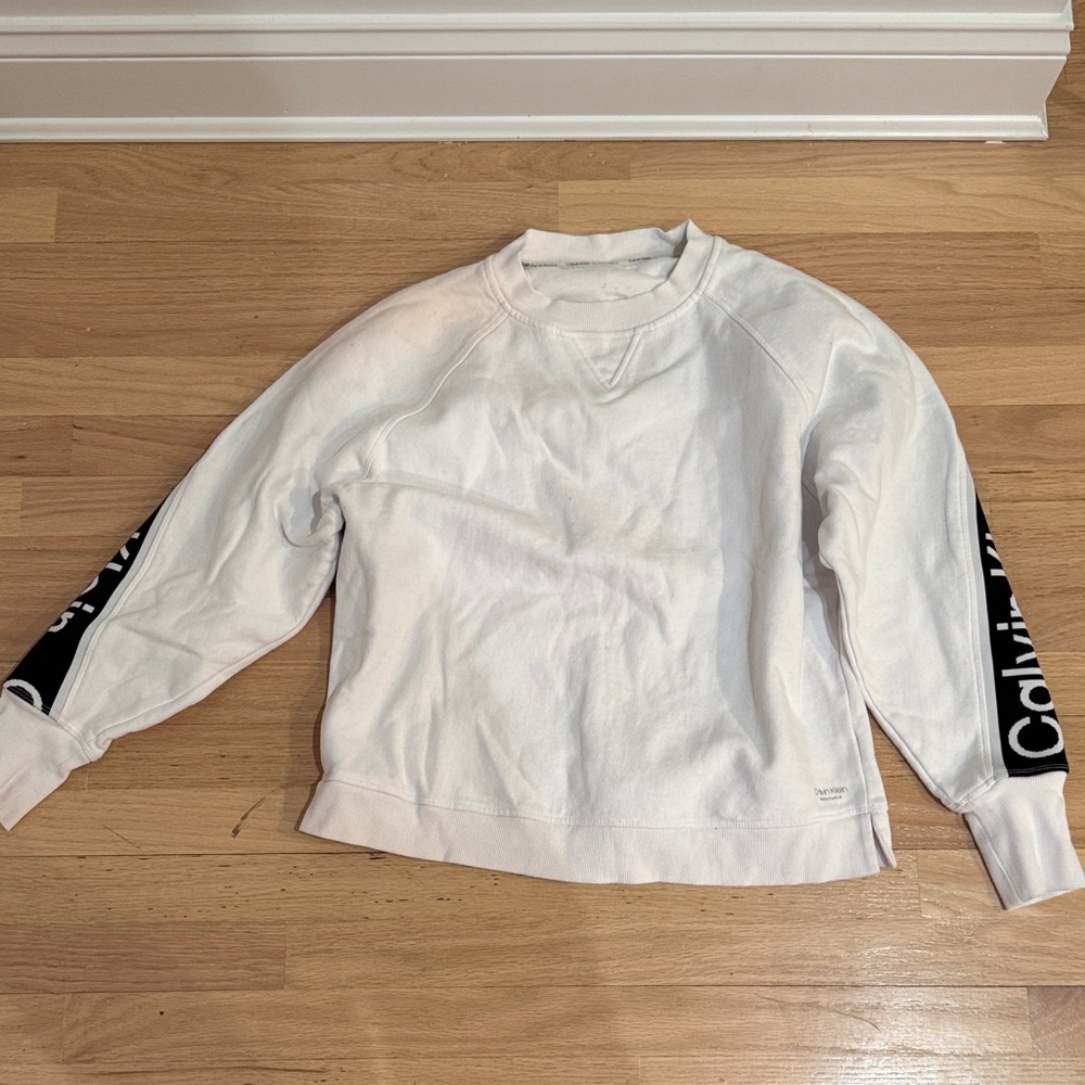 Calvin Klein White Sweatshirt with Black Logo Sleeves